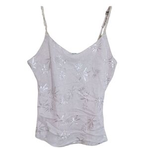BODYGUARD Vintage Y2K Shimmery Silver Floral Cami Top Cream White Size Small